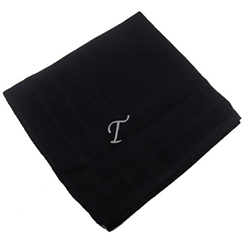 OWM Handkerchief Cotton Embroidered Custom Initial Monogram Handkerchief Men (N, Black)