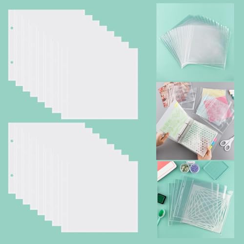 Image of BAOFALI 100 Pags 6 inch X6 inch Clear Plastic Binder Pockets,2 Holes 2 Pockets Per Page, can Fit More Stencils,Made Exclusively for Stencils,Die Cuts,Photos,Stamps Within Size 6x6 Storage Bills Organizer