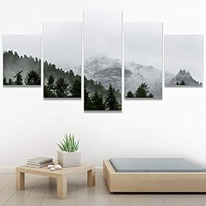 SIGNWIN 5 Panel Canvas Wall Art Foggy Mountains...