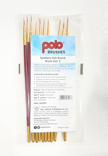 Image of polo Synthetic Hair Round Brushes | 2 Pack of 10 | Professional Fine Detail Paintbrush Set for Artists, Miniature & Acrylic Painting | Soft Bristles for Precision & Smooth Strokes