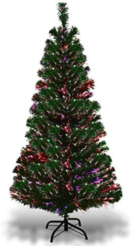 COSTWAY 3FT 4FT 5FT 6FT Fibre Optic Christmas Tree, Artificial Green Xmas Tree with Stand, Indoor Outdoor Festival Seasonal Holiday Home Decorations