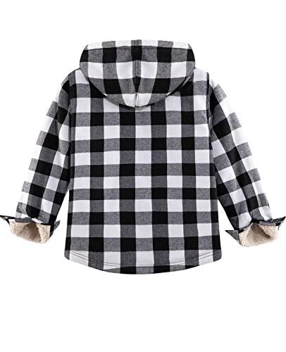 Image of ZENTHACE Boys Sherpa Fleece Lined Flannel Plaid Button Down Shirt Jacket,Hooded Flannel Shirt with Hand Pockets