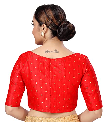 Image of Studio Shringaar Women Cotton Silk Silky Brocade Readymade Elbow Length Sleeves Saree Blouse Choli