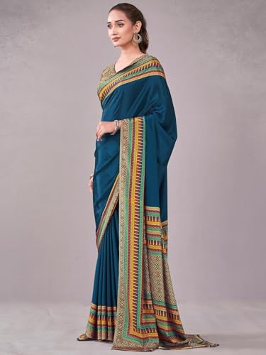 Image of Satrani Women's Crepe Printed Saree with Unstitched Blouse Piece