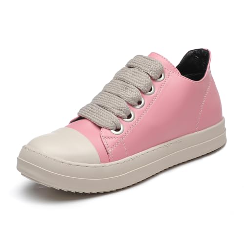 Kids Lace Up Sneakers Boys Girls Low Top PU Leather Platform Walking Shoes