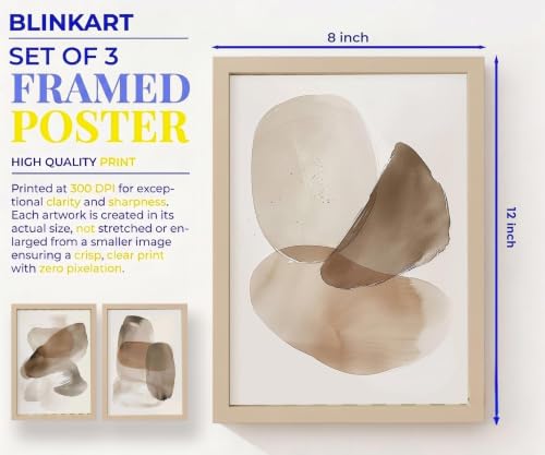 Image of BLINKART Set of 3 WATERCOLOR BLOBS BROWN Natural Brown Frame Painting for Wall Decoration - Modern Art Wall Decor Framed Painting for Living Room Bedroom - Framed Wall Posters /Paintings (8X12 inch)