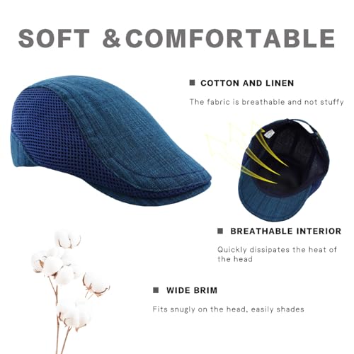 Image of Men's Cotton-Hemp Blend Newsboy Cap - Lightweight Summer Flat Cap for Driving & Outdoor Style