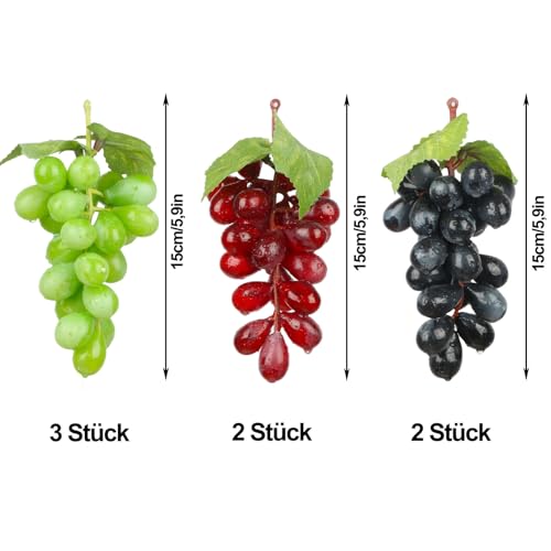 GVPOELR Kunststoff Weintrauben, 7 Stück Künstliche Weintrauben Deko, Künstliche Trauben Deko, Künstliche Trauben, 3Stück Verschiedene künstliche Trauben, für Weindekoration, Künstliche Fruchtstützen