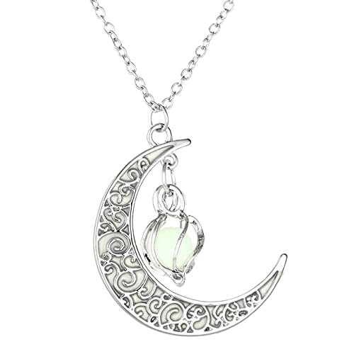 UNTIFY 1Pc Luminous Moon Halskette Stone Pendant Halskette Fluorescent Halskette Glow in The Dark Accessoires für Damen Teens Mädchen (C, Einheitsgröße) Cover