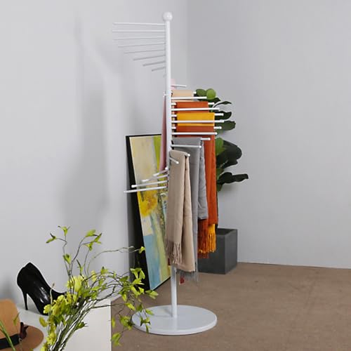 UWYTGF Floor Standing Scarf Display Stand,Standing Metal Scarf Rack,30 Large Capacity Scarf Organizer,Boutique Retail Store Silk Scarf Storage Rack,for Cloakroom,Clothing Store