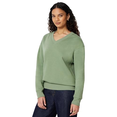 Amazon Essentials Damen Oversize Fleece-Pullover Sweatshirt mit V-Ausschnitt Salbeigrün L