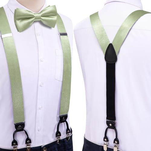 Image of Dubulle Suspender and Bow Tie for Men Paisley Solid Mens Suit Braces Pretied Bowtie and Handkerchief Cufflinks Formal Wedding