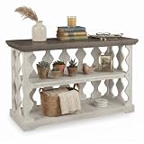 Signature Design by Ashley Havalance Farmhouse Console Sofa Table, Fixed Shelf, Pine Wood, 45.5' W x 17.25' D x 27.88' H, Distressed Finish, Gray & White