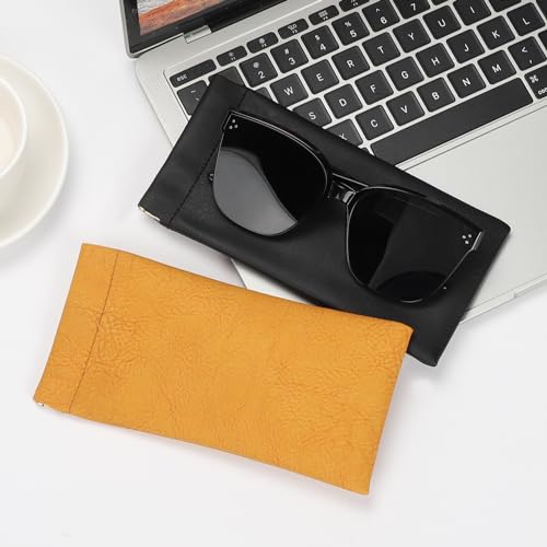 Image of Sightor Sunglass Case, 2 Pcs Soft Eyeglass Cases for Women Portable Squeeze Top Leather Glasses Pouch