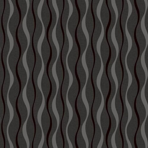 Ribbon Geo Black Wallpaper - Grey Silver - Geometric Modern Pattern - Contemporary Feature Wall Stylish Paste The Paper