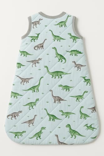 Image of TuddyBuddy Baby Cotton Wearable Quilted Sleeping Bag Blanket 1.5 Tog with 1 Way Zipper Closure | Ideal for Babies & Kids Hypoallergenic Fabrics | (Blue Dino AOP, 6-12 Months)