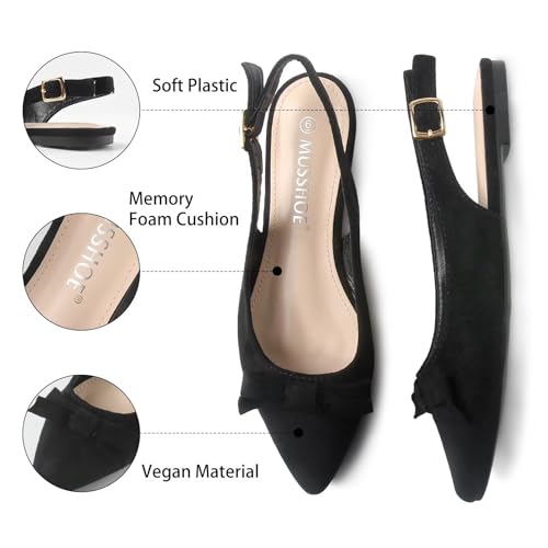 MUSSHOE Slingback Flats for Women Pointed Toe Comfort Womens Flats with Bow2