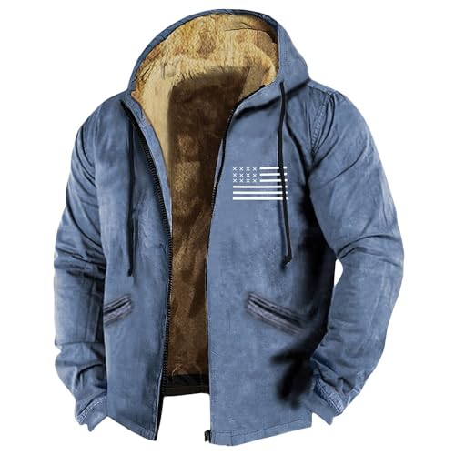 Genérico Chaqueta Hombre Invierno Forro Polar Elegante Parka de Borrego Termica Abrigo Con Capucha y Cremallera Casual Cazadora Bomber Deportiva Nieve Casaca Azul M