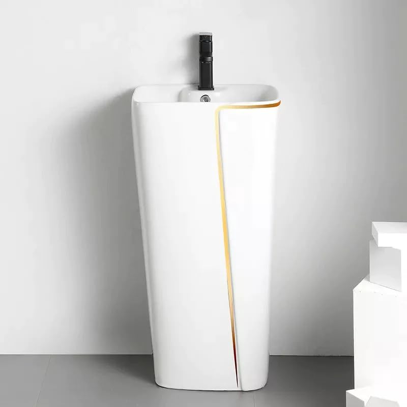 Image of B Backline Ceramic Pedestal Wash Basin | Free Standing Wash Basin For Bathroom | Pedestal Basin For Living Room & Bathrooms 17 X 14 X 33 Inch (White)