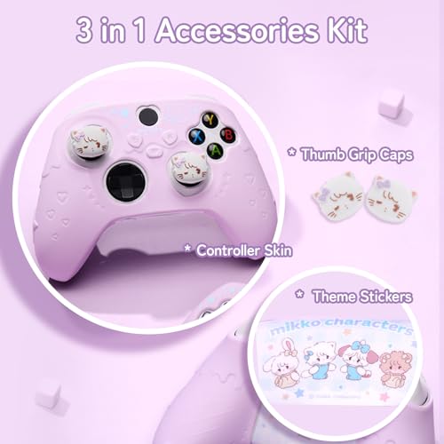 GeekShare Zestaw ochronnych uchwytów do kontrolera Xbox Series X/S, słodki fioletowy, silikonowy pokrowiec na kontroler Xbox z 2 nakładkami na kciuk i 2 naklejkami, Mikko