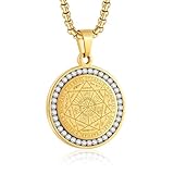 Yaumatea Seven Archangels Pendant Necklace For Men Women Protection Amulet Archangel Michael Coin Pendant Necklace Gabriel Uriel Spiritual Zircon Stainless Steel Medal Necklace 24 inches (D:Gold)