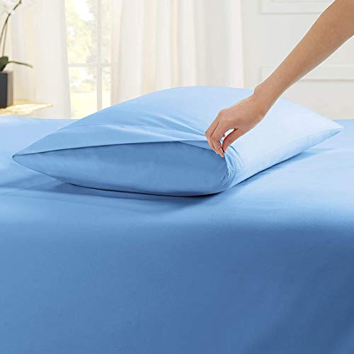 Image of Light Blue Bedsheet with 4 Pillow Covers 400TC 100% Egyptian Cotton Premium 5 Piece Bedsheets Super King Size