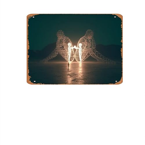 Vintage Tin Signs Inner Child Sculpture, Burning Man Sculpture, Night Lights , Inner Child Glowing, Canvas Art, Two People Turning Their Backs On Each Other Metal Signs Poster Wall Decor Design For Cafes Bar Pub Beer Club Wall Home Decor 8X12Inch #TOP23