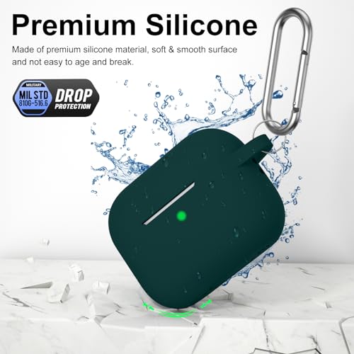 Image of for AirPods Pro 2nd 1st Generation Case Cover with Keychain, Protective Soft Silicone Skin Accessories for Apple AirPods Pro Charging Case 2022 /2019, Front LED Visible, Dark Green