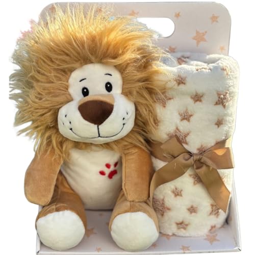 Manta Bebé Suave Cálida con Peluche León Set Regalo Recién Nacido Niño Niña 0-3 Años Manta Cuna Carro 90x75 cm Ultra Acolchada Hipoalergénica Lavable Seguridad Bebé Decoración Habitación Infantil