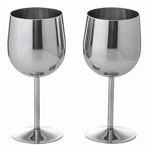 BNFUSA Drinkware 2 Piece Stainless Steel Wine Goblet Set, 12oz, Silver
