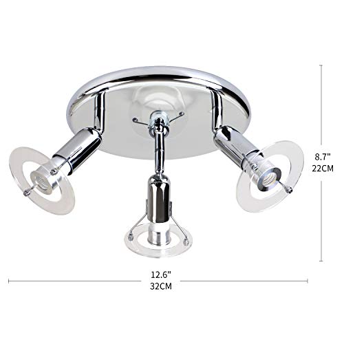Modern 3-Light Multi-Directional Ceiling Fixture, Adjustable Round Track Lighting Kits, Energy Saving LED Bulbs Include Flushmount Ceiling Light for Living Room,Kitchen,Hallway,Bedroom,Polished Chrome - Thumbnail 5