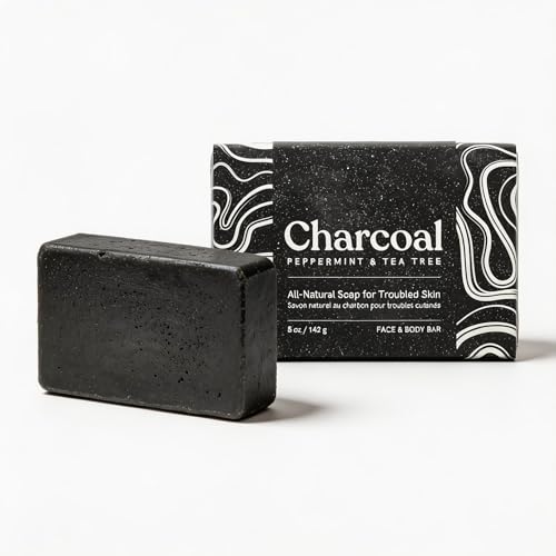 Sapone Carbone Attivo Viso e Corpo 142g – 1 Pz – Anti Acne, Punti Neri e Pori Dilatati – Purificante Pelle Grassa e Impura – Detergente Naturale Eczema e Psoriasi – Tea Tree & Menta Piperita