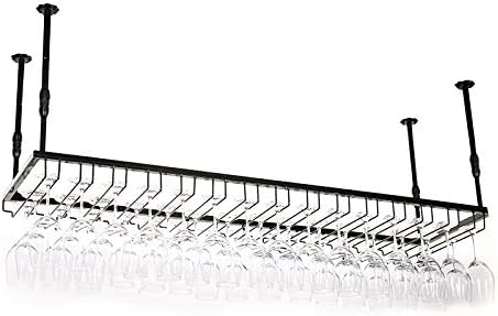 Wine Rack,Retro Metal Ceiling Wine Bottle Holder Hanging Stemware Rack Mounted Goblet Shelf for Bar & Dining Room Wine STO Solut，（Black，150×40cm）