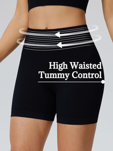 Women's Workout Gym Shorts – 5” High Waist Seamless Tummy Control, Biker Shorts Booty Athletic Shorts for Yoga Volleyball3