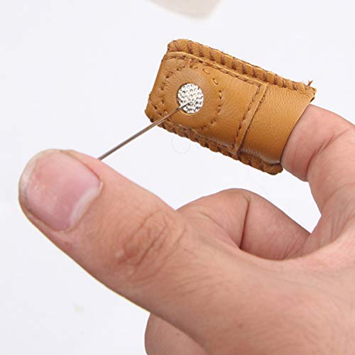 image for Pimoys 4 Pieces Leather Thimble Sewing Thimble Finger Protector Coin T
