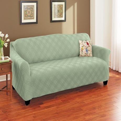 S M Ent. Double Diamond Stretch Furniture Cover-Sage-Loveseat -Size-70 W