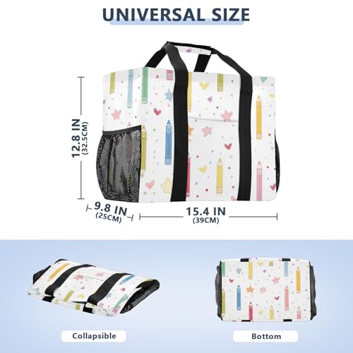 Colorful Pencils and Crayons Pattern Beach Tote Pool Bags for Women Ladies Large Waterproof Gym Tote Carry On Bag for Weekender Swim Gym Shopping Travel Daily Bag3