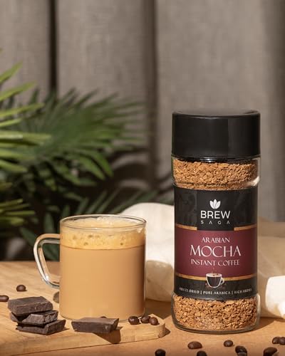 BREWSAGA Arabian Mocha Instant Coffee | 100% Arabica | Freeze-Dried | Ideal Flavoured Coffee | No Added Sugar | Makes 30 Cups | 50 Gram | Cafe Like Coffees At Home | Coffee Powder In Fresh