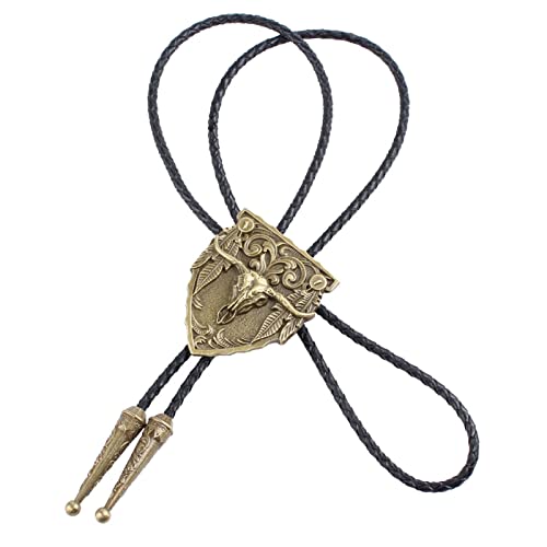 Bolo Cravate Homme Tête de Vache Western et Cordon en Cuir Noir