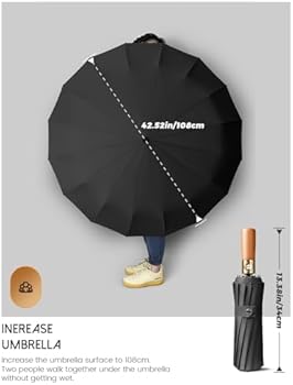 MidingChai Winddichte opvouwbare paraplu, duurzame opvouwbare paraplu, grote paraplu, paraplu's XXL, paraplu's 12 versterkte ribben voor heren en dames, diameter 108 cm, zwart, Zwart, XXL