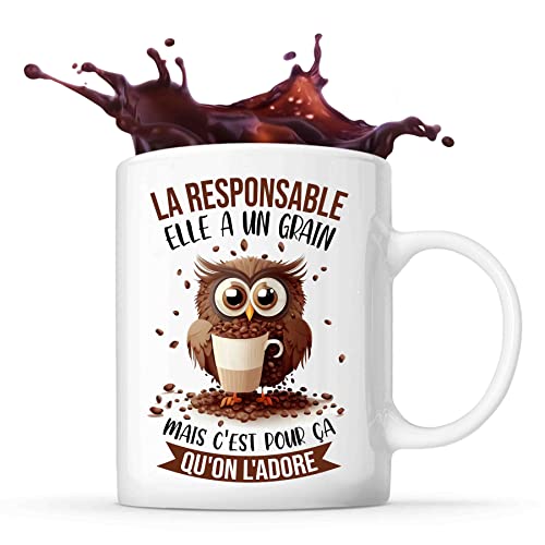 Planetee Tasse La Responsable Chouette Café | Idée Mug Cadeau Travail Métier Humour Collègue Femme Anniversaire Noël