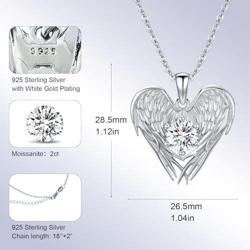Wings Moissanite Pendant Necklaces for Women,2 Carats,925 Sterling Silver Necklace,Anniversary Present or Valentine Christmas Mothers Day Birthday Jewelry Gifts for Mom Wife Her Girlfriend 6