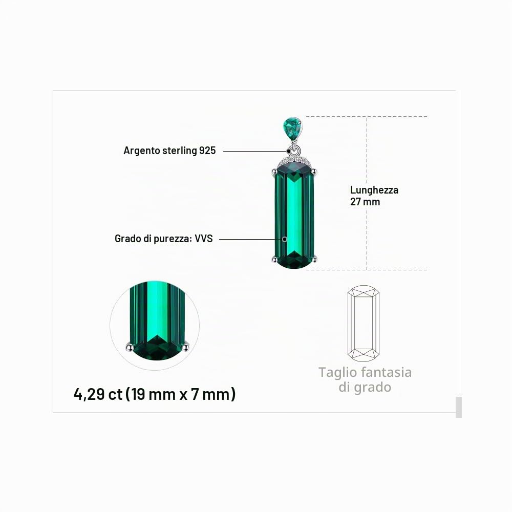 JewelryPalace 4.4ct Collana Donna Argento 925 con Simulato Smeraldo Verde, Solitario Collana Ciondolo Pietra a Taglio Fantasia con Catena 45cm, Collane Pendenti Verdi in Tre Ori Set Gioielli Donna