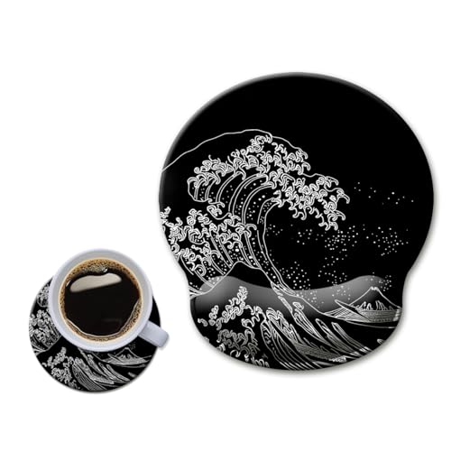 Mouse Pad with Wrist Rest,Ergonomic Mouse Pads Wrist Support for Desk,Large Mousepad for Wireless Mouse Gaming Laptop Work Home Desk Accessories Office Supplies Decor,9 x 10 in,Japanese Sea Wave