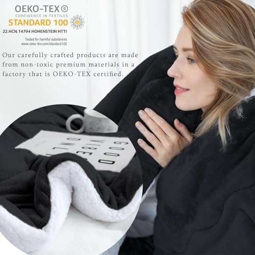 CHOSHOME Sherpa Fleece Blanket- Thick Warm Blanket for Winter, Soft Fuzzy Plush Blanket for Bed, Couch, Travel (Black, Oversized King 96" x 120")