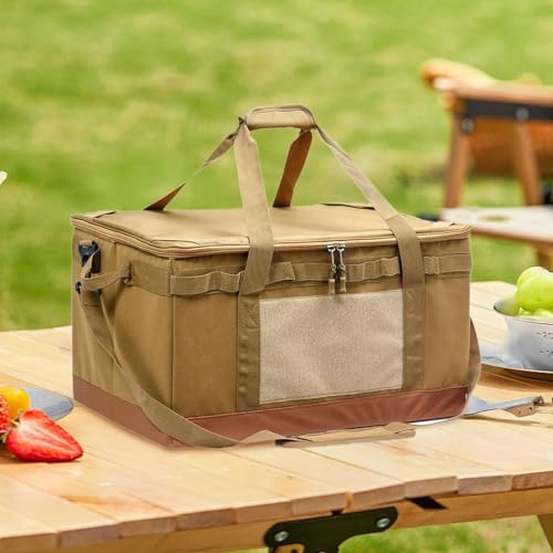 Camping Storage Bag Utility Tote Bag 60L Portable Oxford Cloth Removable Duffle Bags Trunk Organizer for Outdoor Backpacking, Khaki3