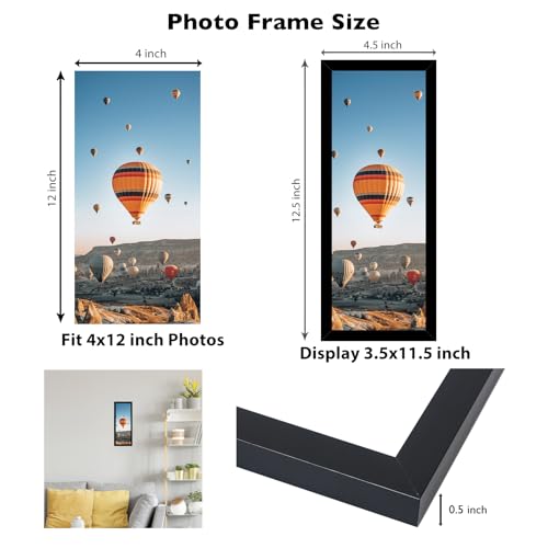 Image of JCJMY 4x12 Picture Frame Black for Wall Hanging or Tabletop, Wall Mounting Horizontally or Vertically, 4 x 12 Wall Gallery Poster Photo Frame with Shatter Resistant Plexiglass, Black