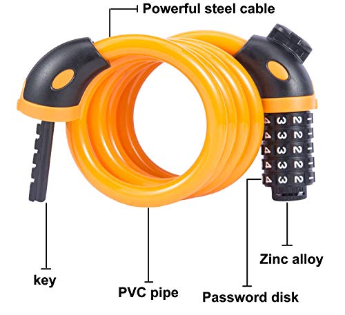 willceal Bike Lock Bicycle Chain Lock,with 5-Digit Resettable Number and Mounting Bracket,Combination Coiling Cable Lock Best for Bicycle Outdoors - 4 Feet x 1/2 Inch (Orange) - Thumbnail 5