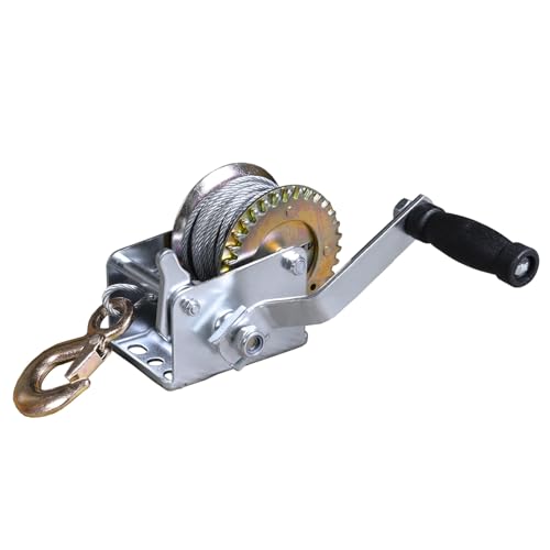 Image of Big RED ATRT1061CRR Torin Manual Hand Crank Winch: 26.3ft Steel Cable with 600lbs Capacity, Silver