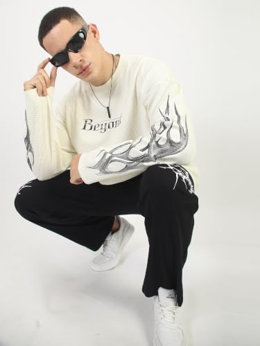 Maniac Mens Beyond Printed Round Neck Full Sleeve Cream & Black - Image 7